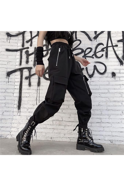 OEM Women's Breathable Casual Pants, Loose Fit with Side Pockets, Black M