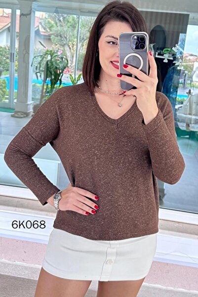 İnce Topuk V-Neck Batwing Sleeve Soft Knit Blouse 6K068