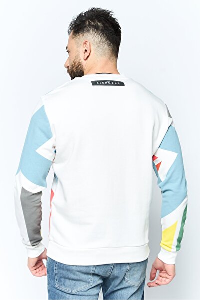 John Richmond Men Crew Neck Graphic Print Long Sleeves Sweatshirt, White Combo