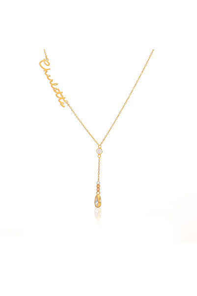 Soleildor Sallantılı Dorikalı Damla Taşlı İsim Gümüş Kolye