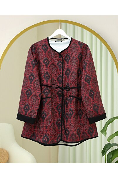 Modamorfo Μπουφάν με έθνικ σχέδιο με διπλωμένο μανίκι και κορδόνι στη μέση - Βουργουνδία