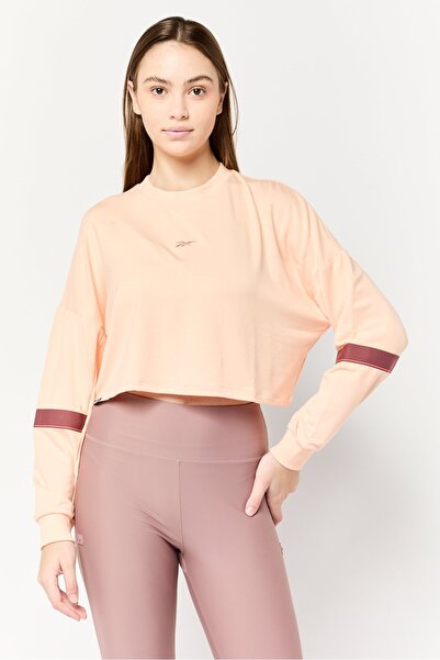 Reebok Women Sportswear Fit Long Sleeve Outdoor Crop Sweatshirt, Peach