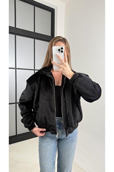 Gaus Black Lined Fur Bomber Jacket Gaus-00496