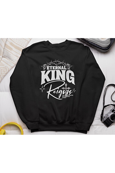 MAGORS سترة رياضية طويلة الأكمام من القطن المطبوع بعبارة 'Eternal King Reigns...