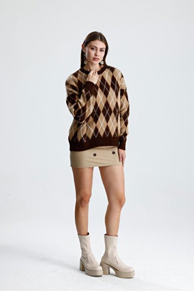 Pollux Γυναικείο πλεκτό πουλόβερ με διαμάντια ροζ χρυσό