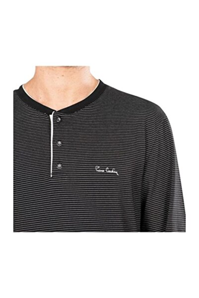 Pierre Cardin Erkek Çizgili Desen Uzun Kollu Yarım Patlı Yaka Pijama Takımı