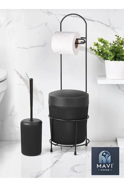 AbaTech Siyah Kovalı Tuvalet Kağıtlığı, Çöp Kovalı Tuvalet Kağıdı Askısı ve T...