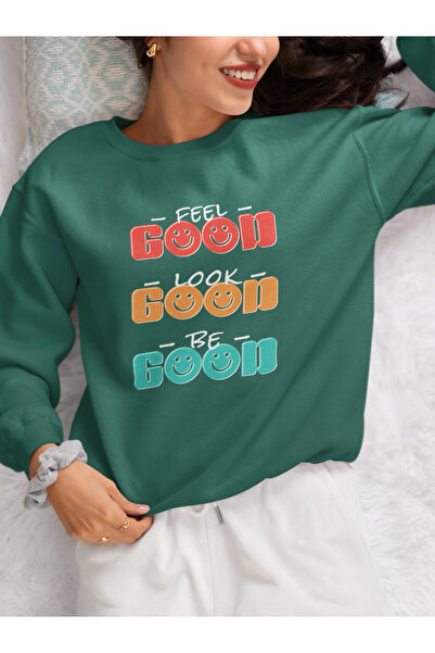 MAGORS Feel Good Look Good Be Good Printed Cotton Long Sleeve Ribbed 3-Ply Circular Neck Sweatshirt
