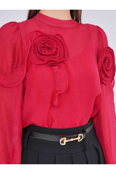 SERPİL Gül Detaylı Şifon Bluz 40648
