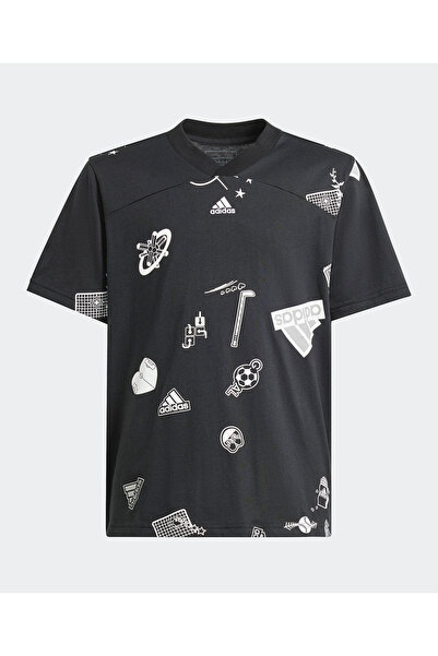 adidas تي شيرت Aeroready مطبوع عليه Love All Over من Junior Brand - أسود