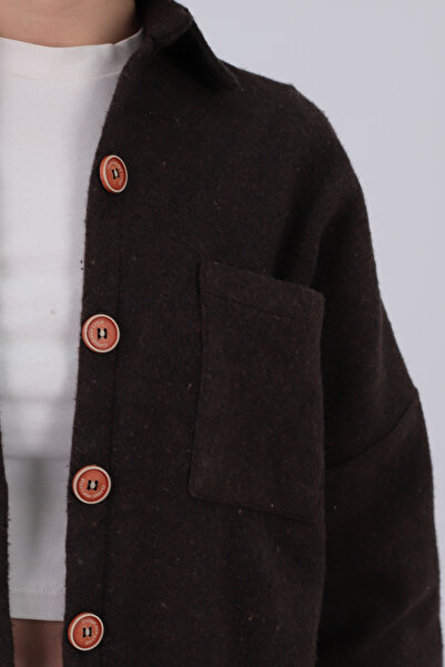 armonika Women's Bitter Brown Oversize Cashmere Pocket Shirt Arm-22Y001156