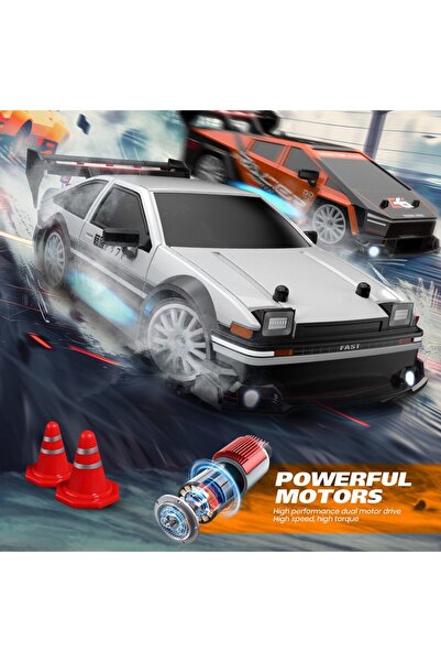 OEM RC Remote Control Car, Silver Mustang, Drift car, 30km/h, 4x4, LED lights, interchangeable tires