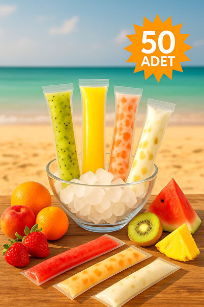 COLORPAK Meybuzz Torbası 50 adet Kilitli Dondurma Poşeti 5.5x22cm Ev Yapımı Buzlu Atıştırmalık Meybuzz Poşeti