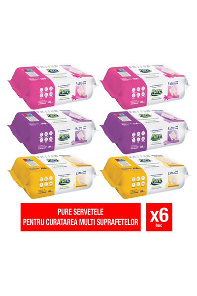 Pure Surface Cleaning Towel 6 x 100 pcs (2 Lilium, 2 Orchid, 2 Herbal) with Bicarbonate