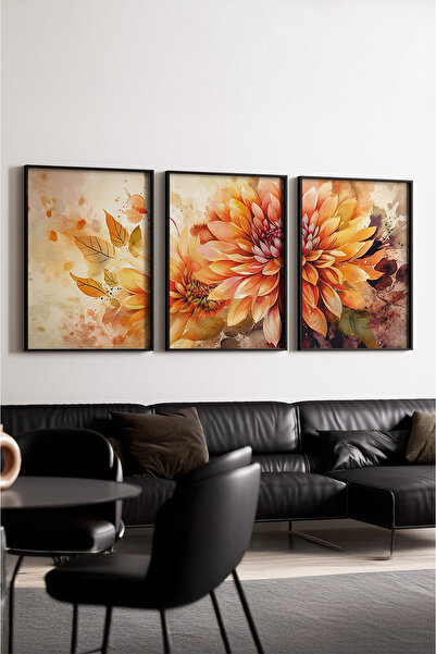 huhuli Дървена маслена картина с черна рамка „Цветя“, комплект от 3 броя Huhu220