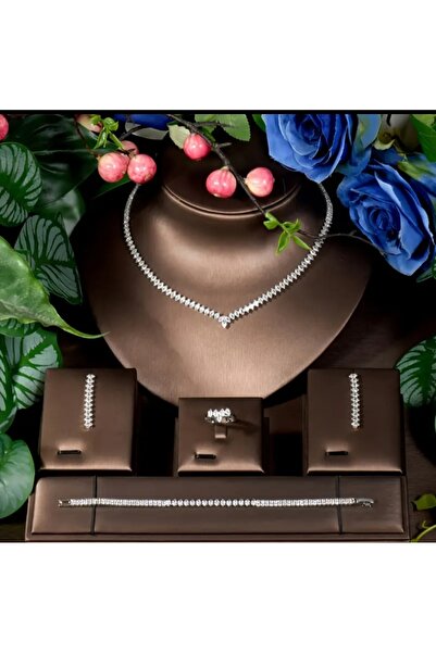 Accessories Zirkon Set kolye, küpe, bileklik, yuzuk