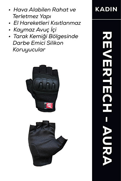 MOTOKIT قفازات دراجات نارية نسائية من ريفيرتك أورا باللون الأسود / نصف إصبع -...