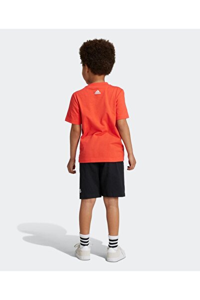 adidas Cotton Logo Graphic Short Sleeves T-Shirt & Shorts Set - Bright Red & Black