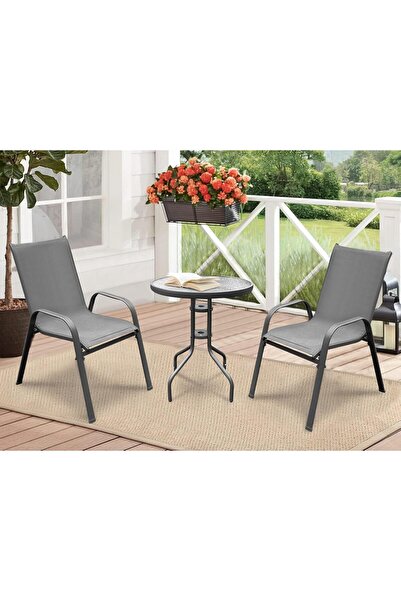 the home mart Home Mart 3-Piece Outdoor Bistro Set, Black Metal Frame, Mesh C...