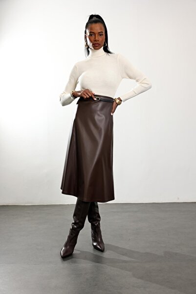 5in1Canpolat Cream Corded Turtleneck Sweater 241233