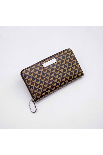 Emporio Armani WOMEN'S WALLET – BROWN GENUINE LEATHER - MONOGRAM