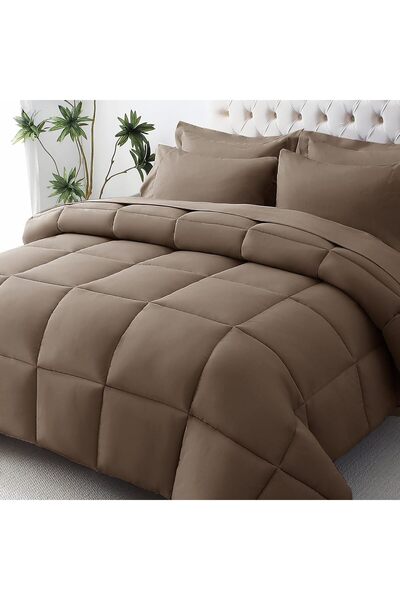 the home mart Home Mart Down Alternative 7pcs Comforter Set Brown – Ultra Soft Microfiber Duvet with 250GSM Fill
