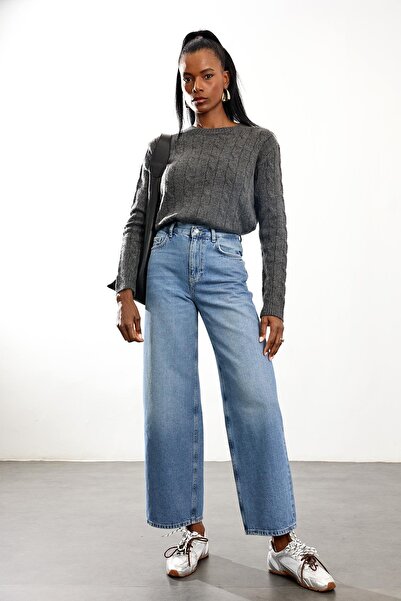 5in1Canpolat Mavi Yüksek Bel Wide Leg Jean