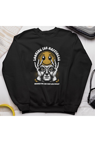 MAGORS الإنسان يبحث عن السعادة سترة رياضية من القطن المطبوع بأكمام طويلة وياق...