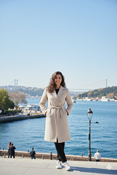 beeke Bhr Cream Coat with Belt, Pockets, Knee Length, Comfortable Long Cashmere Winter Women's Coat-7