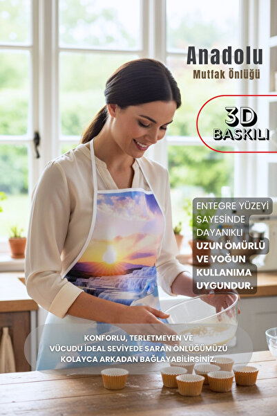 sevilya Anadolu 3 Boyutlu Mutfak Önlük Modelleri 3D Baskılı Mutfak Önlüğü Sıvı Su Geçirmez Mutfak Önlüğü