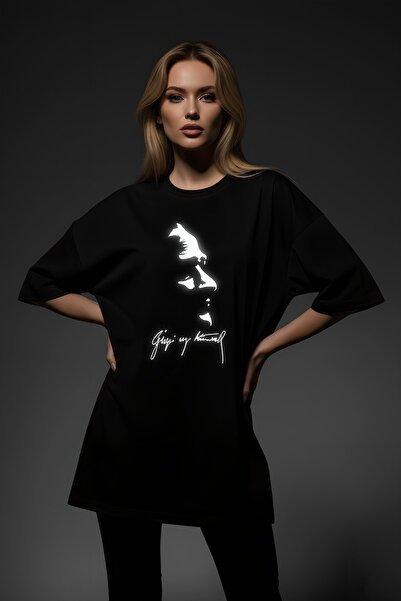 Angels Passion Reflektörlü Atatürk Baskılı (Silüet) Atatürk İmzalı (Gazi Mustafa Kemal) Oversize Tshirt