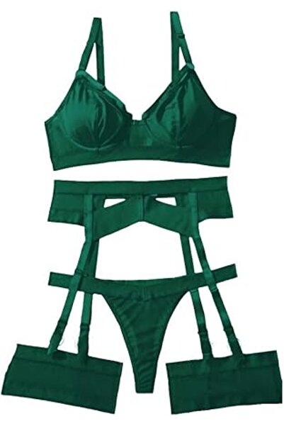 Margoun Women Lingerie Sets with Garter Belt 4 Pieces Lace Teddy Babydoll Bodysuit MG06