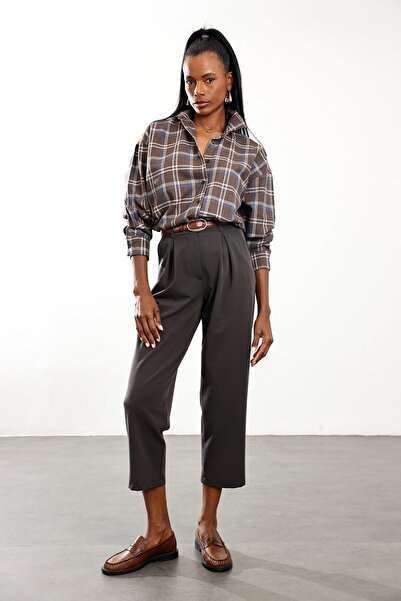 5in1Canpolat Acı Kahve Yüksek Bel Havuç Pantolon 51207