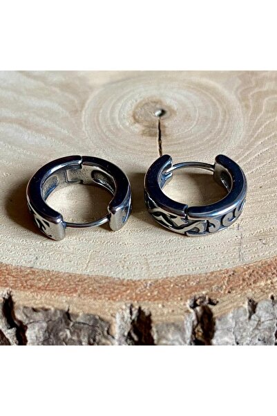 Viking Vintage Tribal Antique Design Hoop Threaded 316L Tarnish-Free & Stainless Steel Earrings