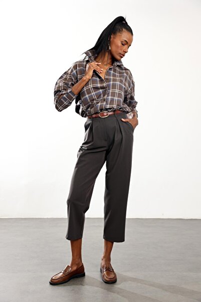 5in1Canpolat Acı Kahve Yüksek Bel Havuç Pantolon 51207