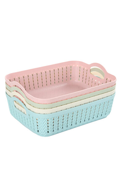 YONOVO 4-Piece Multicolored Plastic Storage Basket Set 26.5x19.5x7cm for Home...