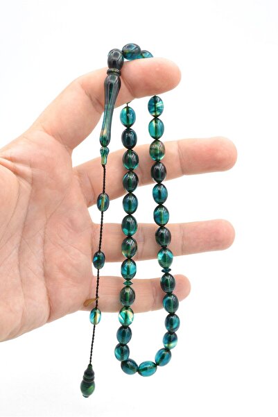 Murty99 Hakan Turan Signed Beyzi Cut Blue Crimped Amber Prayer Beads