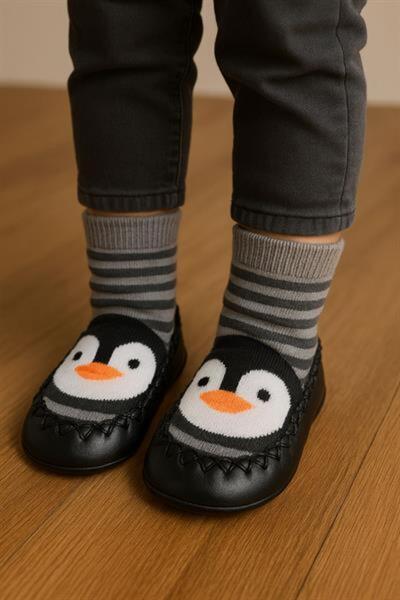 Katia&Bony Children's Moccasin Socks Booties Slippers – Non-Slip Home & Kindergarten Shoes Black