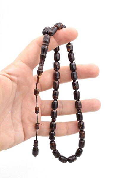 Murty99 Hakan Turan Signed Capsule Cut Maroon Brown Crimped Amber Prayer Beads