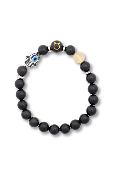 craftmystic Brățară pentru Zodieni cu Mărgele de Obsidian, Pandantiv Mâna Fatimei și Ochi „Rău”
