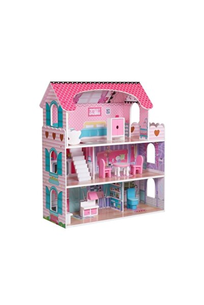 Glowles LEAN TOYS Dollhouse, furnished, pink, 70x62x27cm
