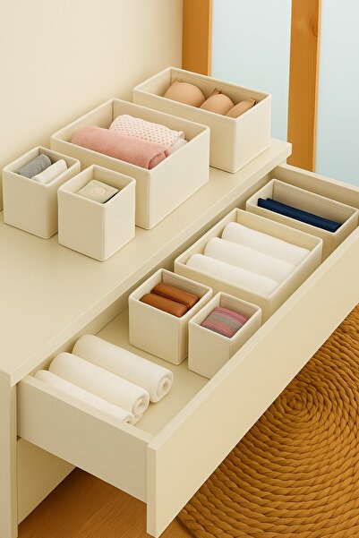 4-Piece Cream Drawer Organizer Box Organizer Set