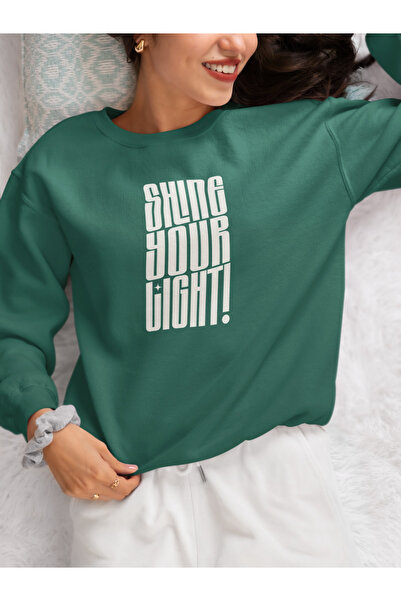 MAGORS Shine Your Light Printed Cotton Long Sleeve Ribbed 3-Ply Circular Neck Sweatshirt