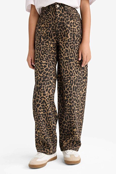 DeFacto Kız Çocuk Barrel Fit Leopar Desenli Pantolon G1623A825AU