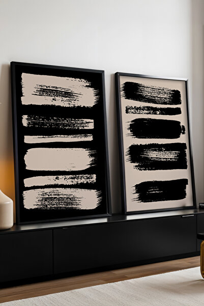 huhuli Ahşap Siyah Çerçeveli 2’li Modern Tablo huhu234