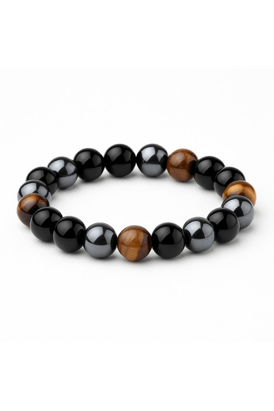 craftmystic Triple protection bracelet made of black obsidian, tiger eye and haematite 10 mm - Feng shui