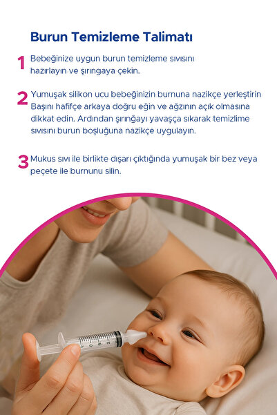 Aura Bebe Bebek Burun Yıkama Enjektörü Şırınga ve 4 Adet Silikon Yedek Uç