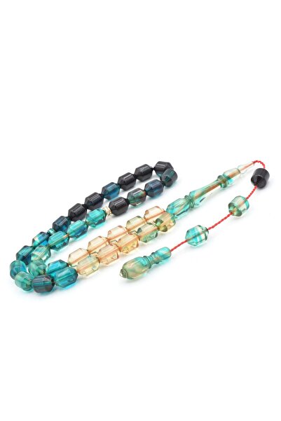 Murty99 Hakan Turan Handmade Pointed Capsule Cut Transparent Navy Blue Crimped Amber Prayer Beads