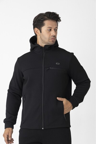 Crozwise Men's Hooded Sweatshirt Water Repellent Hooded Sweatshirt Black Men's Sweatshirt