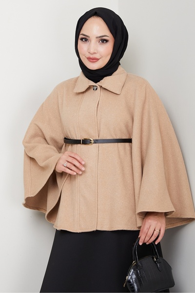Bestenur Selas Kemerli Poncho 1626 - Stone